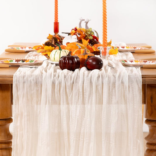 Ivory White Cheesecloth Table Runner Fall Table Runner Boho Gauze 120 Inches White Cheese Cloth Fall Table Decorations for Thanksgiving Weddings Bridal Baby Shower