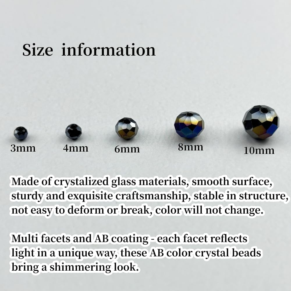 500pcs 3mm Crystal Glass Beads for Crafts Faceted Rondelle Glass Beads for Jewelry Making Crystal Spacer Beads for Necklaces Bracelets Earrings DIY Craft(Black AB)