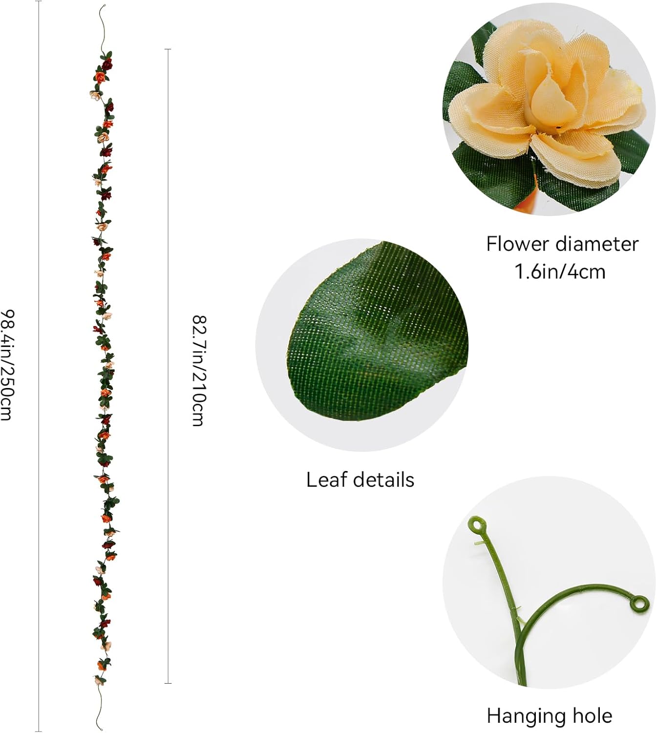 12 PCS 98.4 FT Artificial Flower Garland Rose Garland for Wedding Room Decor（12,Terracotta）