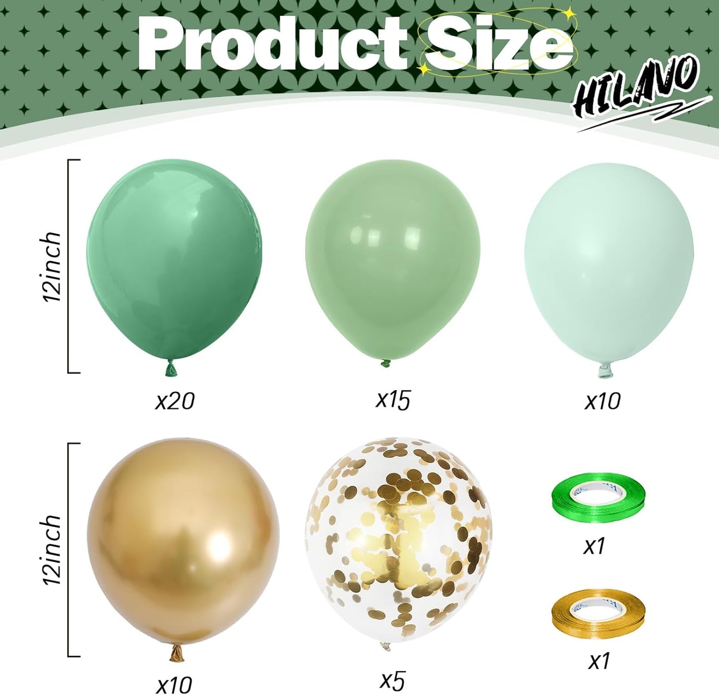 Sage Green Balloons Set, 60Pcs 12 Inch Olive Macaron Pastel Green Balloons with Metallic Confetti Gold Jungle Latex Balloon for Birthday Party Woodland Safari Baby Bridal Shower Decorations Supplies