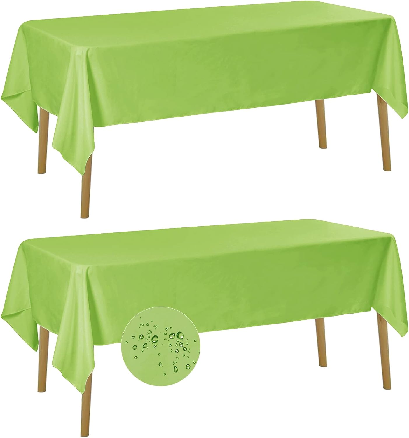 Fokitut 2 Pack Waterproof Rectangle Tablecloth, 60x120 Inch,Stain Resistant and Wrinkle Polyester Table Cloth, Fabric Table Cover for Kitchen Dining, Wedding, Party, Holiday Dinner-Apple Green