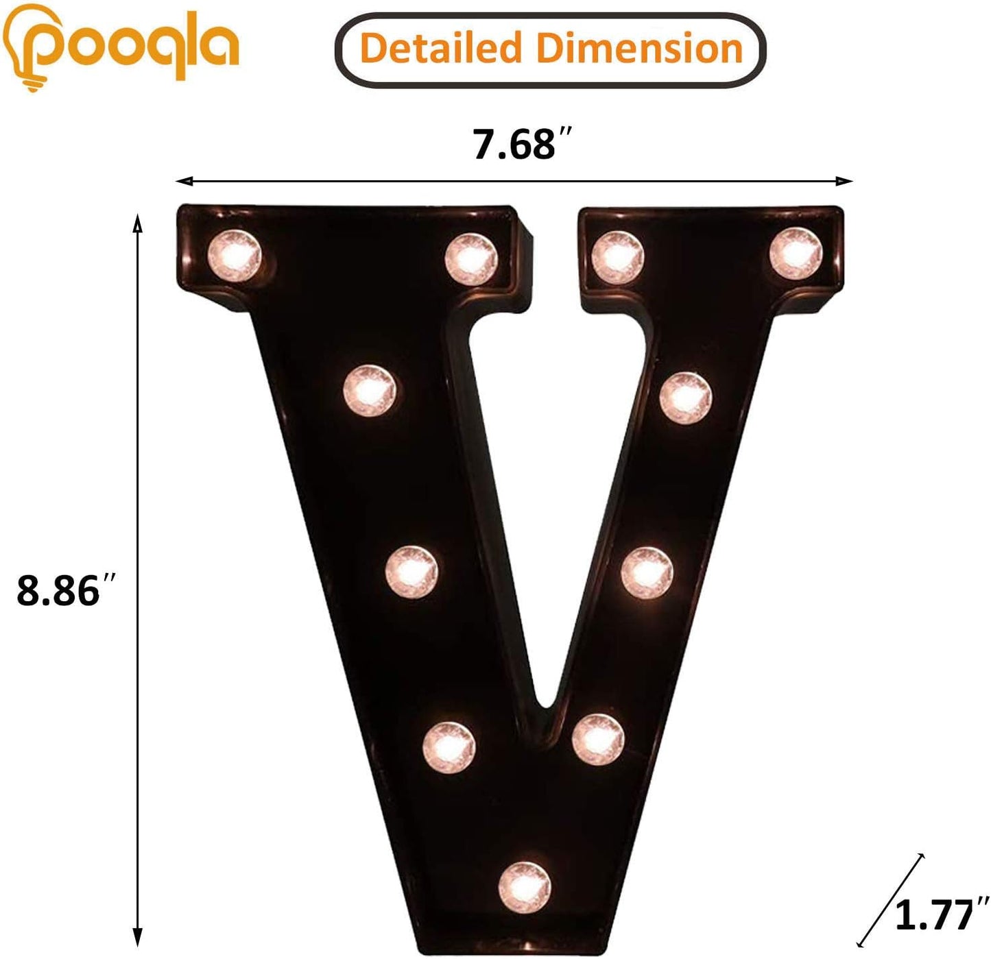 Decorative LED Illuminated Letter Marquee Sign - Alphabet Marquee Letters with Lights For Wedding Birthday Party Christmas Night Light Lamp Home Bar Decoration V, Black