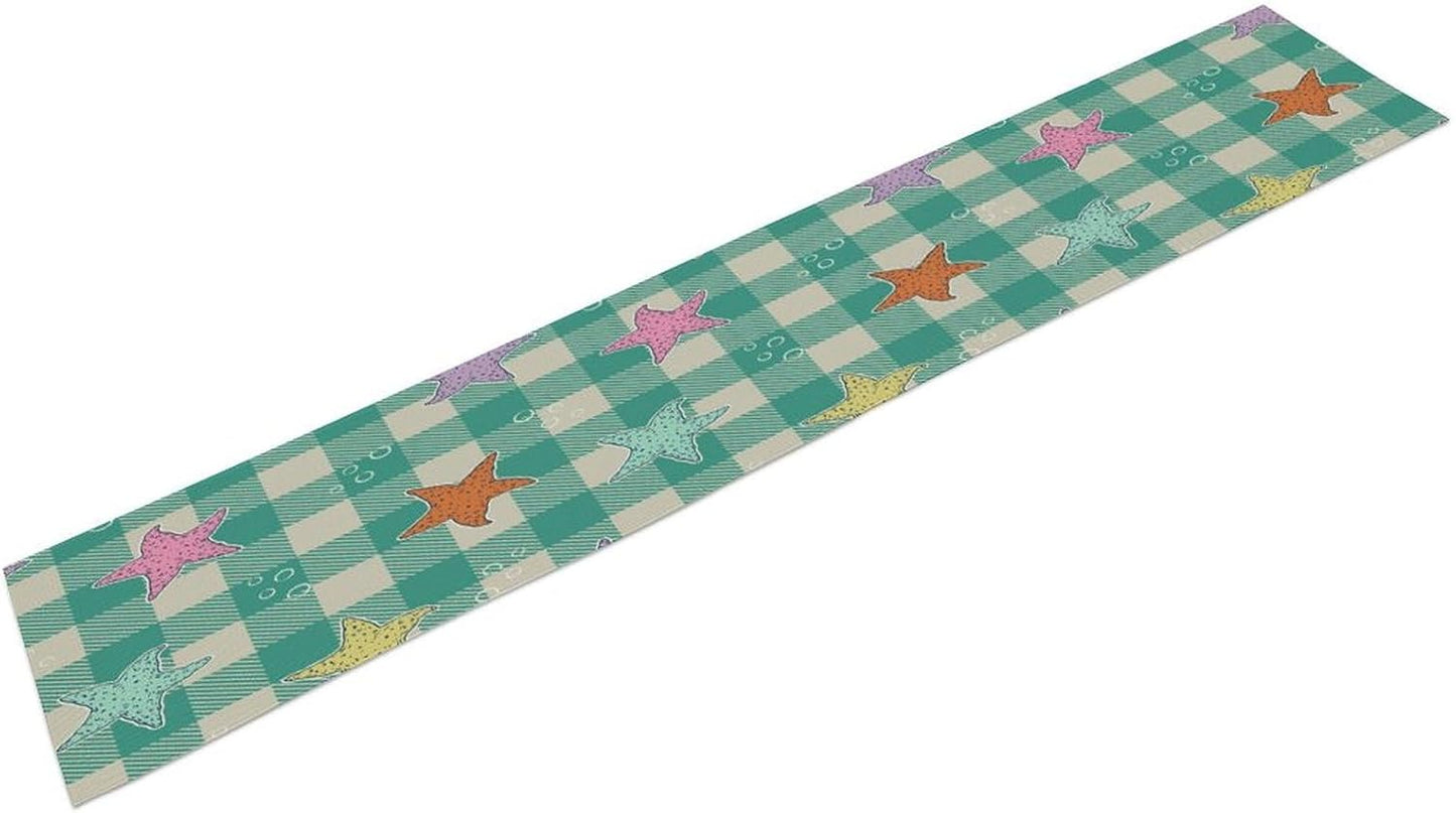 Starfish Plaid Table Flag Green Plaid and Marine Life Starfish Kitchen Table Flag Suitable for Birthday Party Restaurant Decoration Outdoor Picnic 13 * 108 Inch