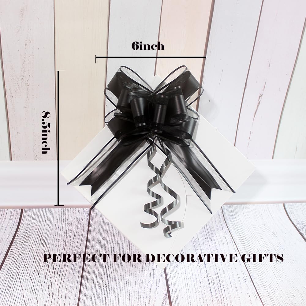 WEWILUCK Large Black Gift Bows - 15PCS Perfect bows for Gift Wrapping, Pull Bows for Man Present Decoration Birthdays Holiday and More(6 inches)