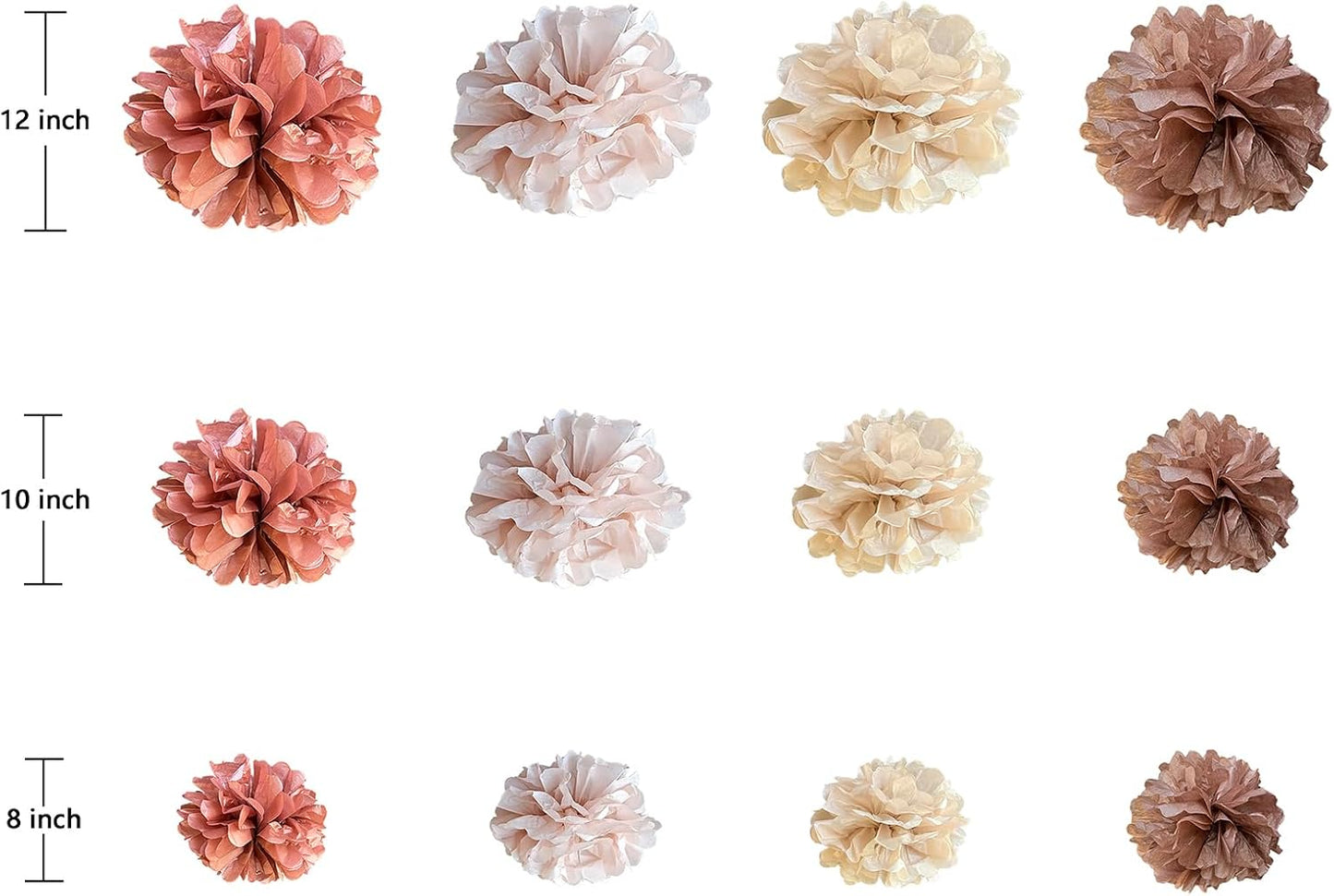 ZOOYOO Rose Gold Tissue Paper Pom Poms Set 12PCS Blush Pink Tissue Paper Flowers Decorations for Wedding, Bachelorette, Birthday Party, Bridal Shower Decorations, Baby Shower Decor