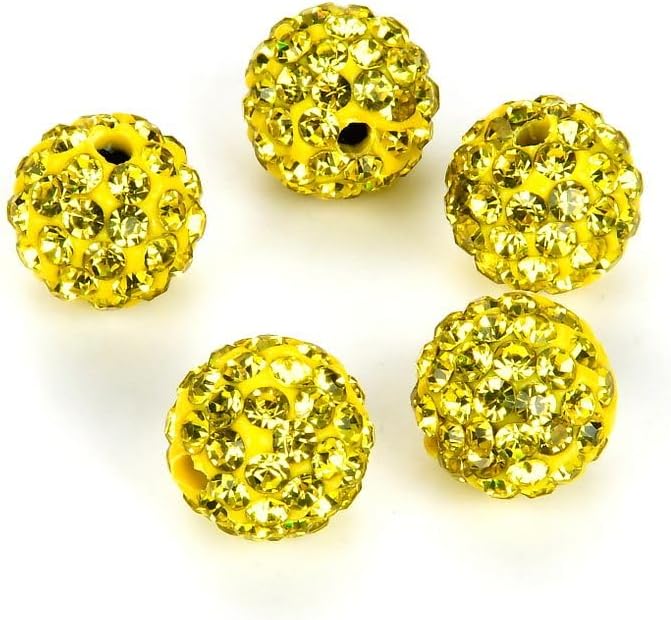 50pcs Adabele Grade A Suncatcher Crystal Rhinestone Pave Loose Beads 10mm Citrine Yellow Polymer Clay Disco Ball Spacers Compatible with Shamballa All Craft Jewelry Making DB10-29