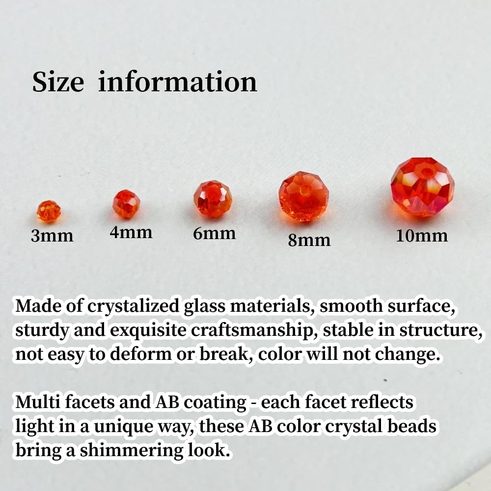 500pcs 3mm Crystal Glass Beads for Crafts Faceted Rondelle Glass Beads for Jewelry Making Crystal Spacer Beads for Necklaces Bracelets Earrings DIY Craft(Orange AB)