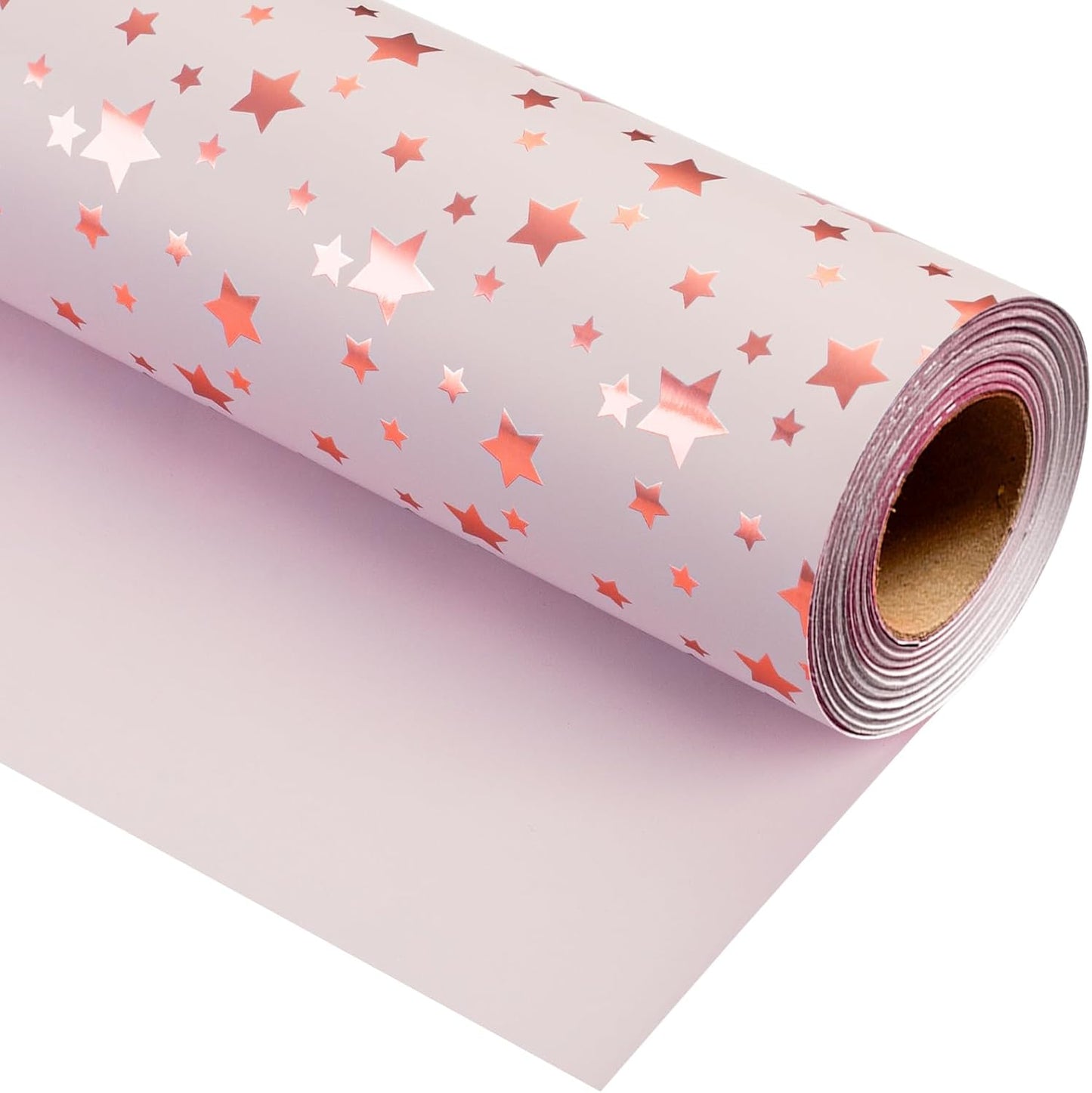 Burymento Gold Foil Five-Pointed Star Wrapping Paper, Reversible Pink Gift Wrap for Birthday, Valentines, Mothers day, Graduation, Wedding, Fathers day, Baby Shower, Christmas (17in x 32.8ft)