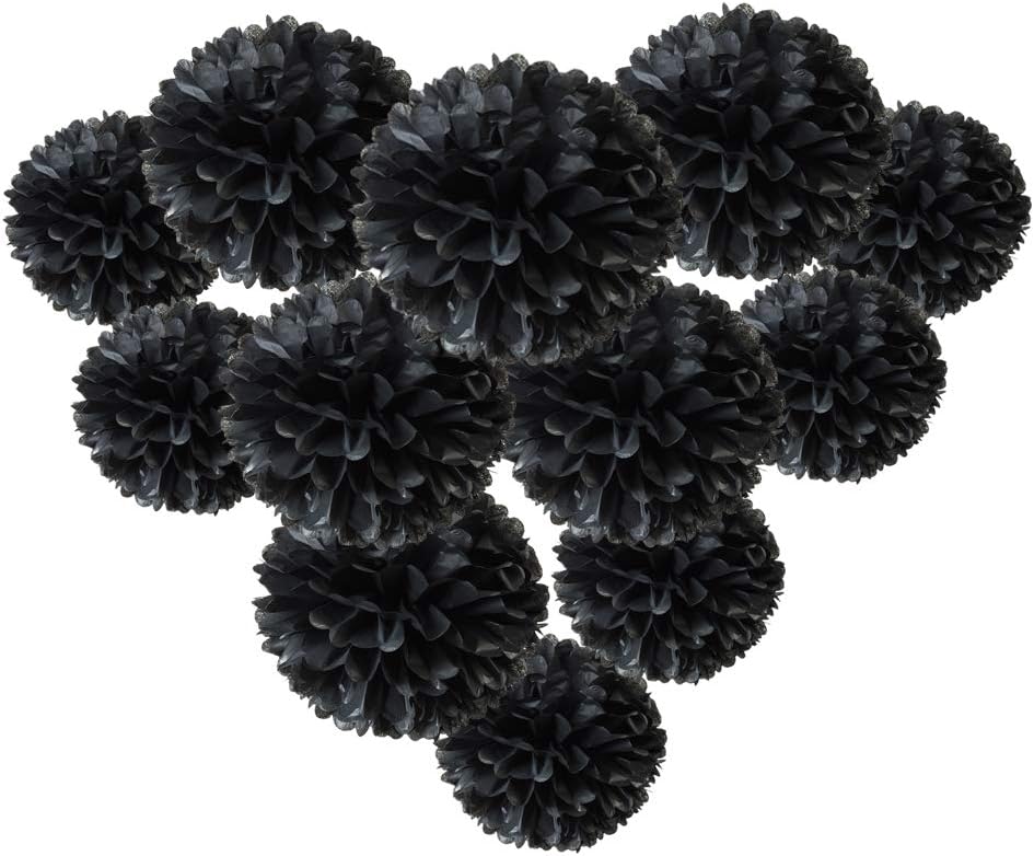 MOWO Black Paper Flower Tissue Pom Poms Party Supplies (Black,12pc)