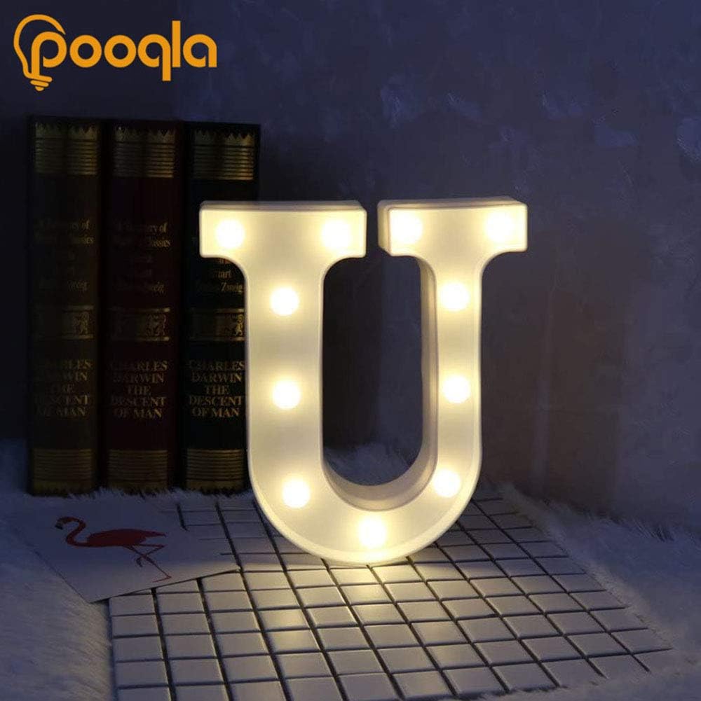 Pooqla LED Marquee Letter Lights Sign, Light Up Alphabet Letter for Home Party Wedding Decoration U