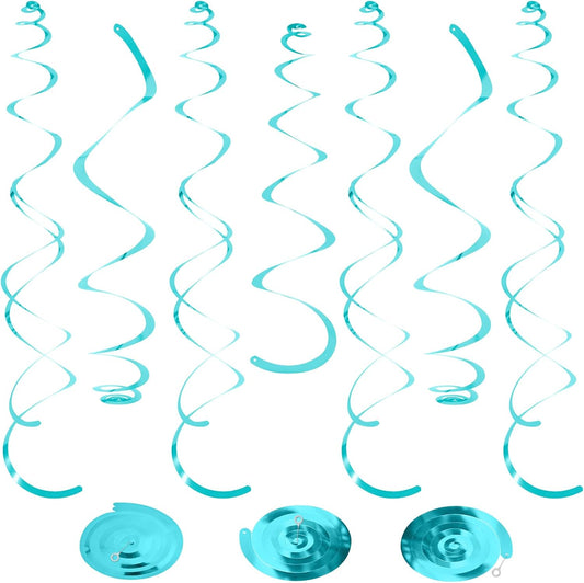 24 PCS Teal Hanging Swirl, Sparkle Ceiling Hanging Decorations, Plastic Streamer Party Decorations with Double-Swirls and Single-Swirls for Birthday Decorations, Graduation, Baby Shower