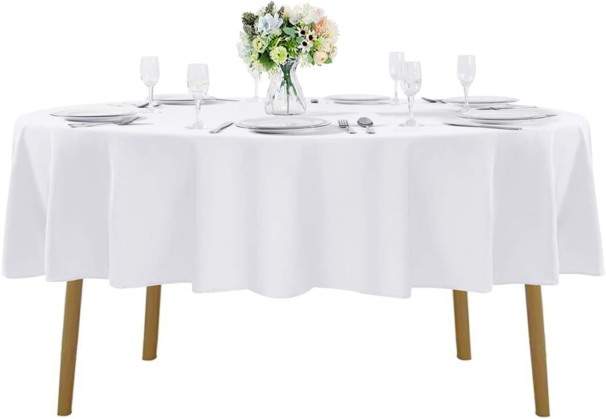 Cupuamon 90 inch Round Tablecloth Washable Polyester Table Cloth Decorative Table Cover for Wedding Party Dining Banquet（90 inch,White）