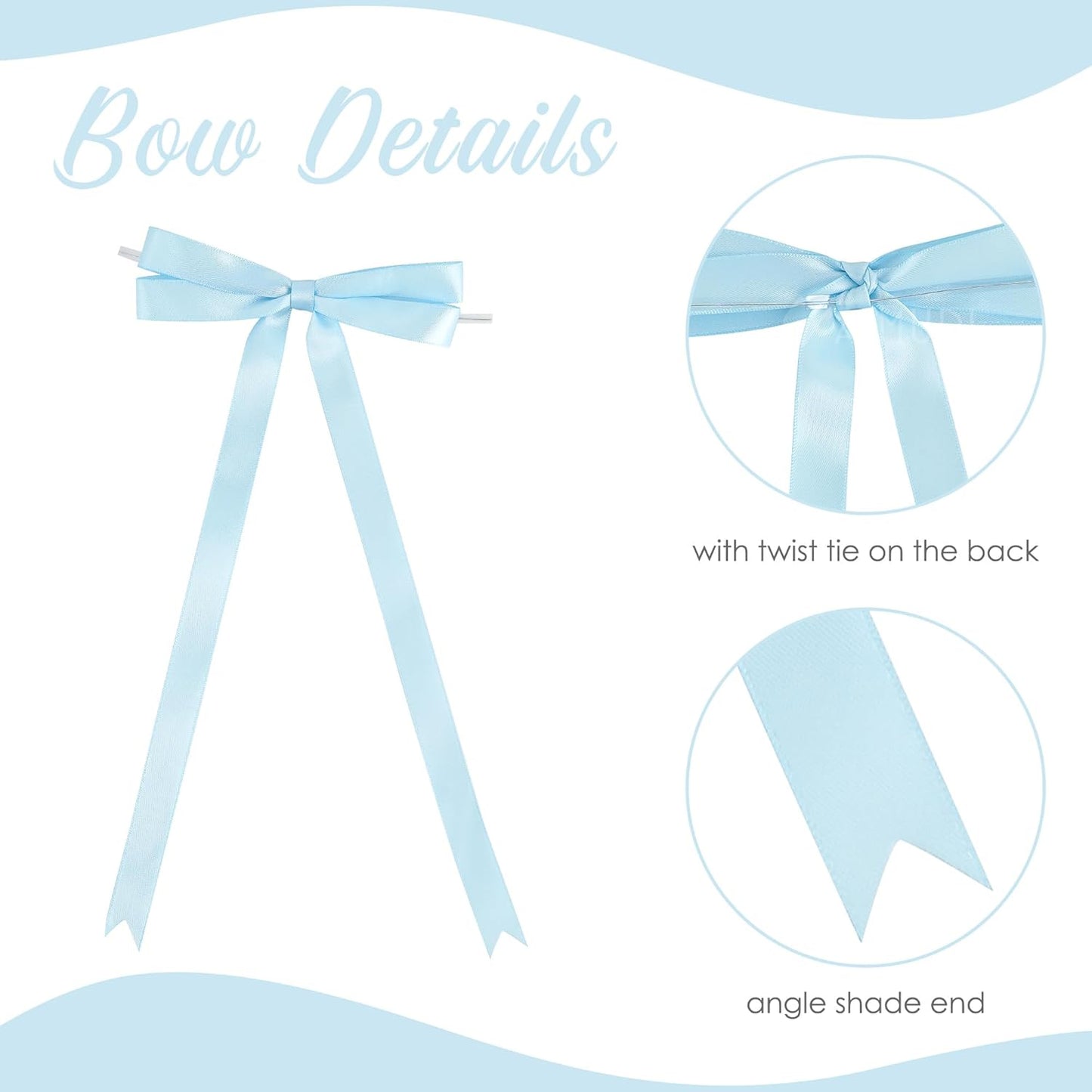 AIMUDI Baby Blue Bows 5 × 10" Satin Bows for Gift Wrapping Twist Tie Bows Premade Ribbon Bows for Bouquets Invitations Baskets Crafts Wreaths Wedding Birthday Baby Shower Party Decorations, 36 PCs