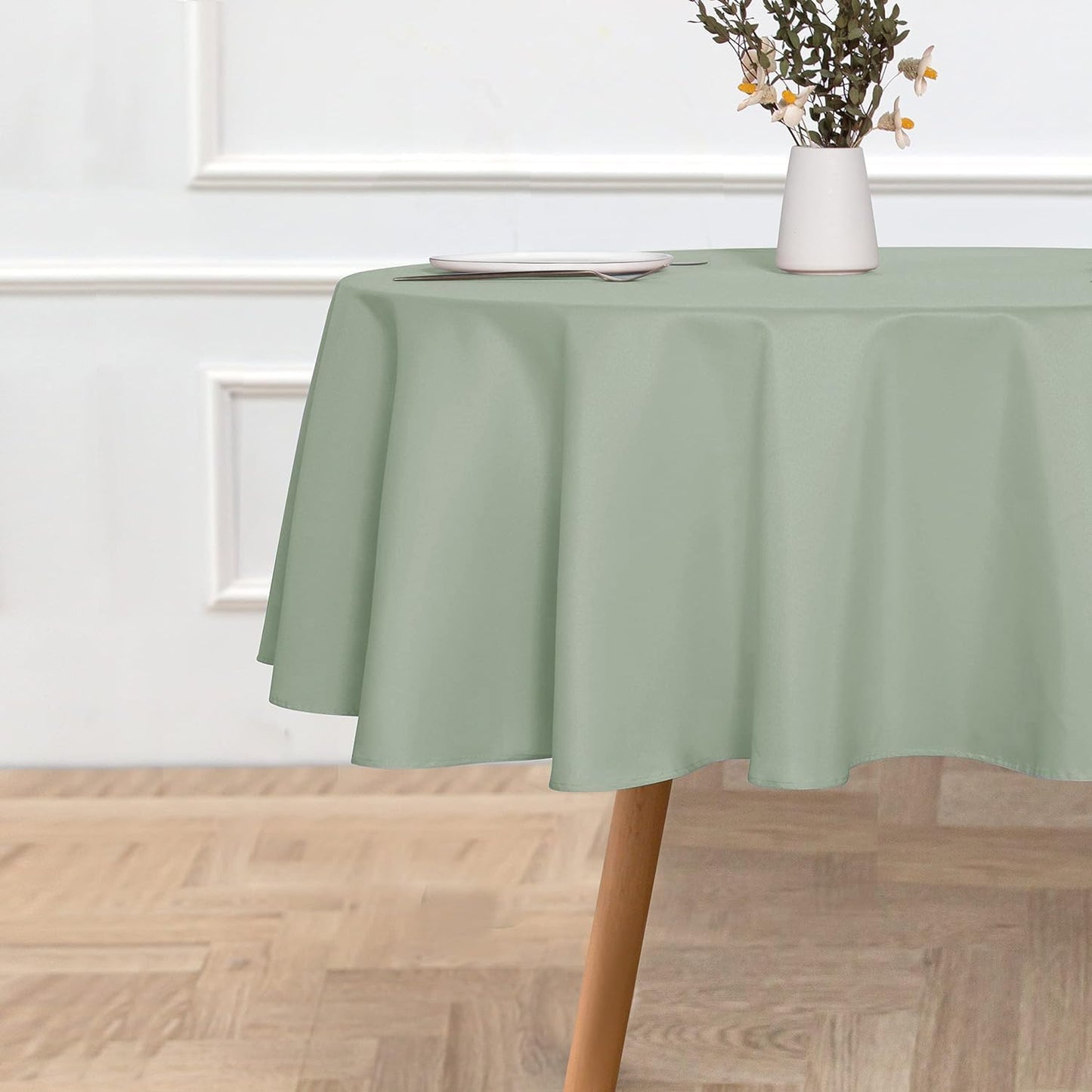 sancua Round Tablecloth - 60 Inch - Water Resistant Spill Proof Washable Polyester Table Cloth Decorative Fabric Table Cover for Dining Tables, Buffet Parties and Camping, Sage Green