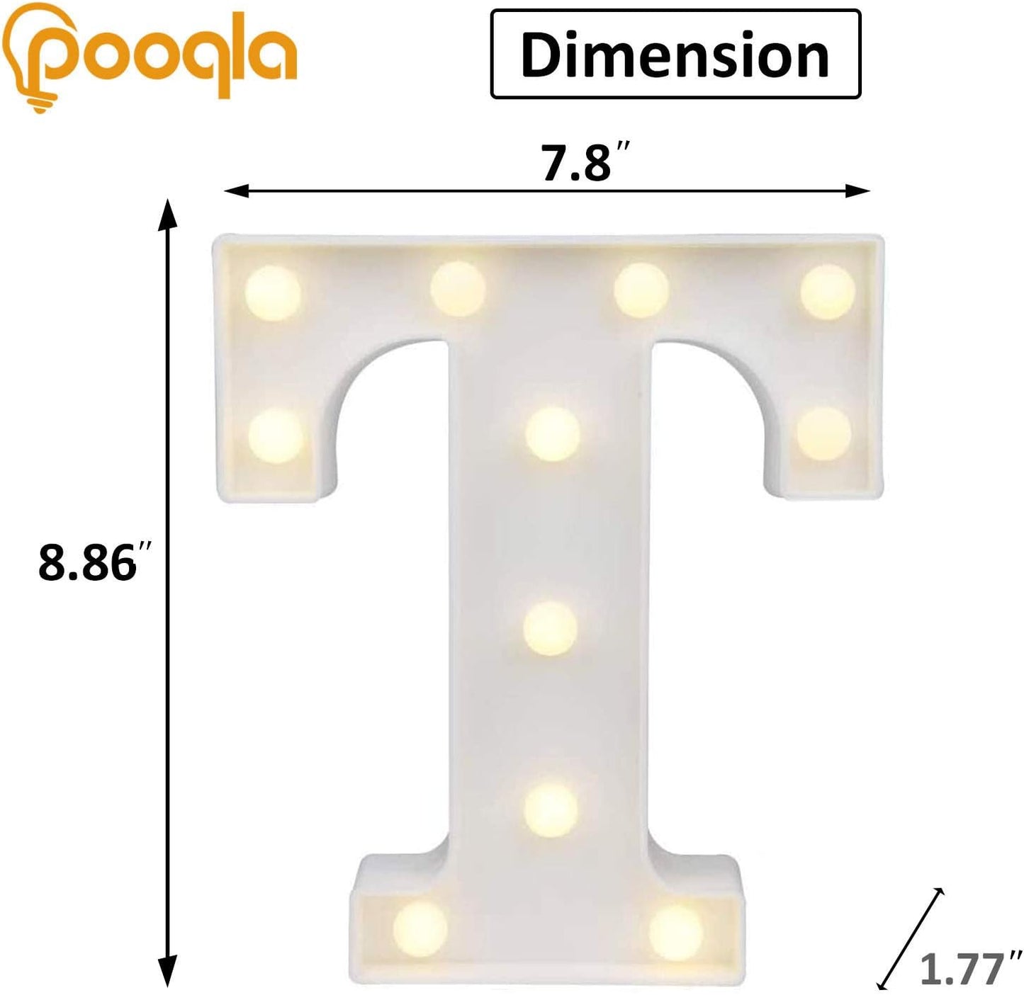 Pooqla LED Marquee Letter Lights, Warm White and Cool White Decorative Lighted Letters, Light Up Alphabet Letters for Boys Girls, Party, Wedding, Bar, Night Light, Birthday Decoration, Letter T