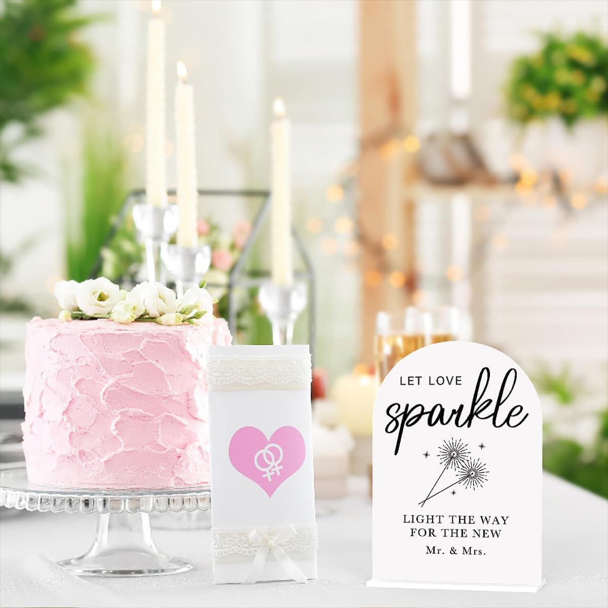 Acrylic Wedding Sign Wedding Signs for Ceremony Let Love Sparkle Sign for Wedding, Modern Calligraphy Arch Acrylic Table Top Sign for Wedding Reception and Event Party Table(white）