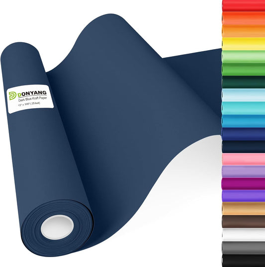 Navy Blue Wrapping Paper, 15"x450" Construction Bulletin Board Craft Art Decorative Paper, Eid Father's Day Birthday Bouquet Flower Gift Wrap for Men Dad Him Boy, Florist Supplies for Packing Shipping