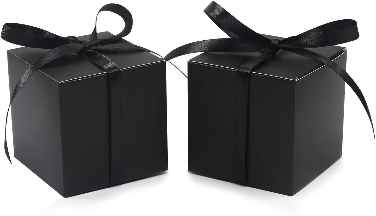 COTOPHER 60pcs Small Gift Boxes, Favor Boxes 2x2x2 inches Paper Gift Boxes with Ribbons Candy Box for Wedding Favors Baby Shower Bridal Shower Birthday Party (Black)