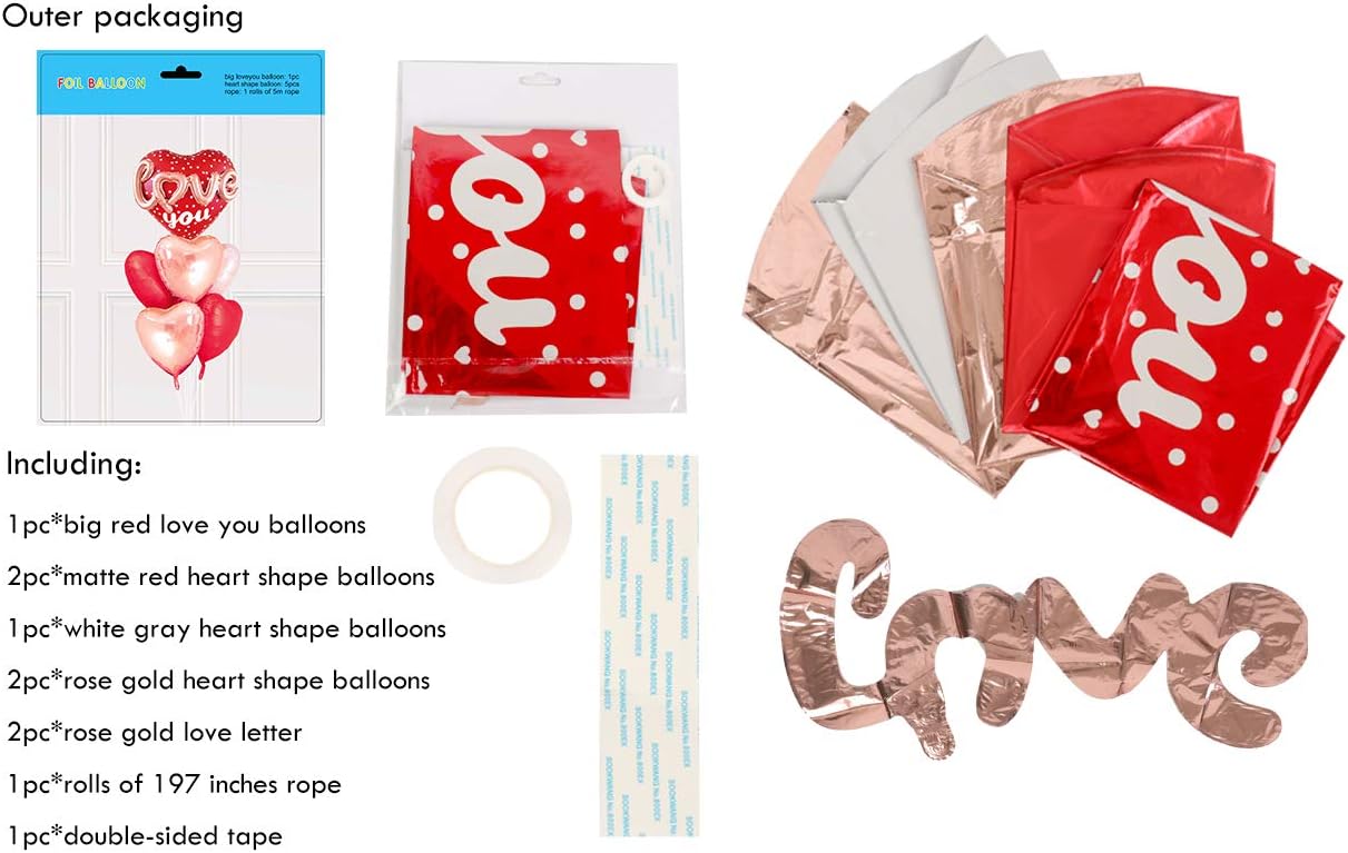 Red Heart Shape Rose Gold Love You Balloons Pack Of 6 Foil Helium Mylar Balloons For Valentines Day Mothers Day Wedding Anniversary Decorations Bridal Shower Birthday Party