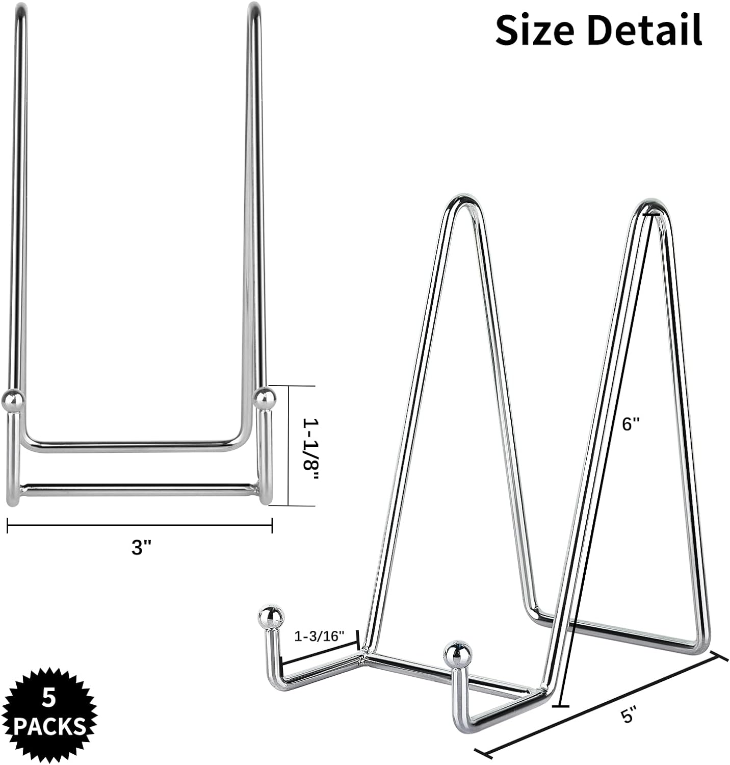 IBosins 5 Pack 6 Inch Plate Holder Display Stands, Metal Silver Frame Stand for Picture, Book, Photo Easel, Creation, Collectibles