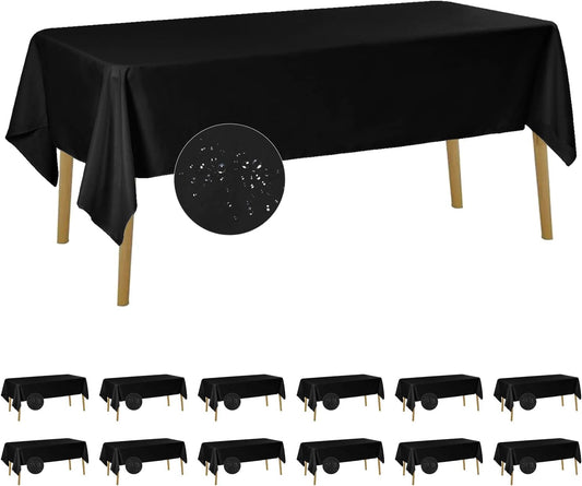 Fokitut 12 Pack Waterproof Rectangle Tablecloth, 60x102 Inch, Stain Resistant and Wrinkle Polyester Table Cloth, Fabric Table Cover for Kitchen Dining, Wedding, Party, Holiday Dinner-Black