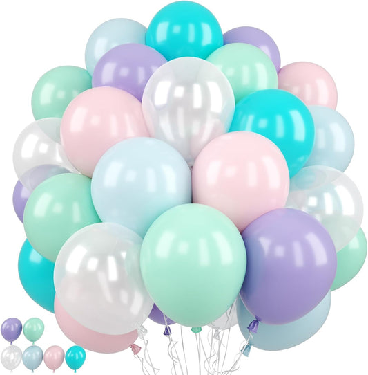Pastel Balloon, 50 Inch 12 Inch Mermaid Birthday Party Decorations with Pink Purple White Blue Teal Ballons fo Girls Mermaid Balloons Baby Shower Party Supplies