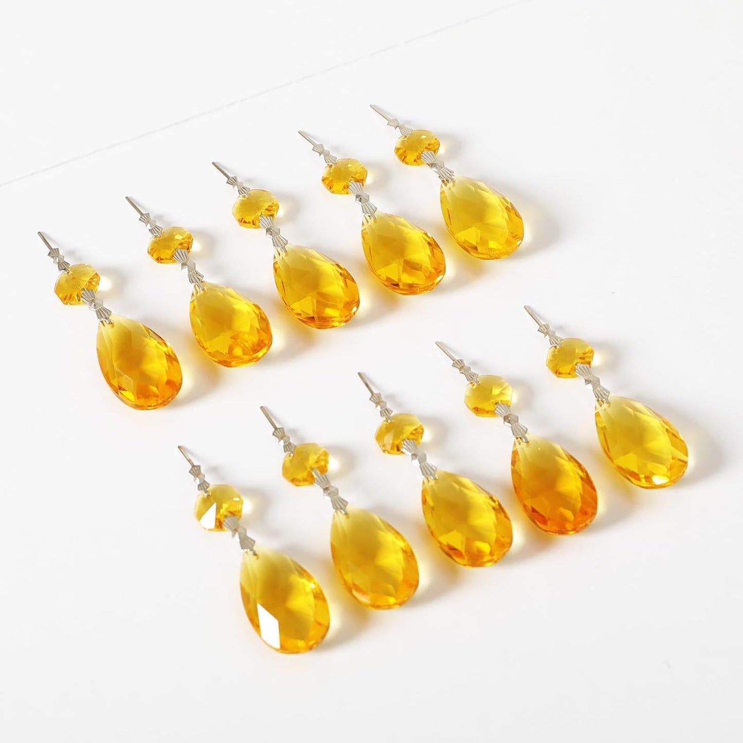 10pcs Crystal Prisms Chandelier Yellow Ornament Pendants Rainbow Maker 38mm Drop Prism Hanging Prisms for Wedding Party Chrismtmas Decoration DIY Jewelry