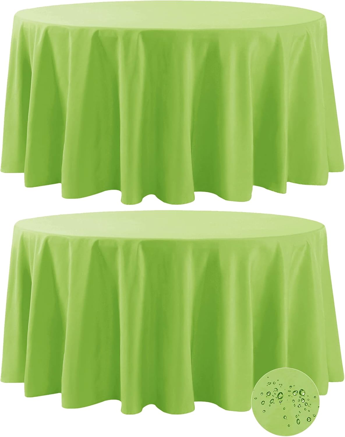 Fokitut 2 Pack Waterproof Round Tablecloth, 132 Inch, Stain Resistant and Wrinkle Polyester Table Cloth, Fabric Table Cover for Kitchen Dining, Wedding, Party, Holiday Dinner-Apple Green