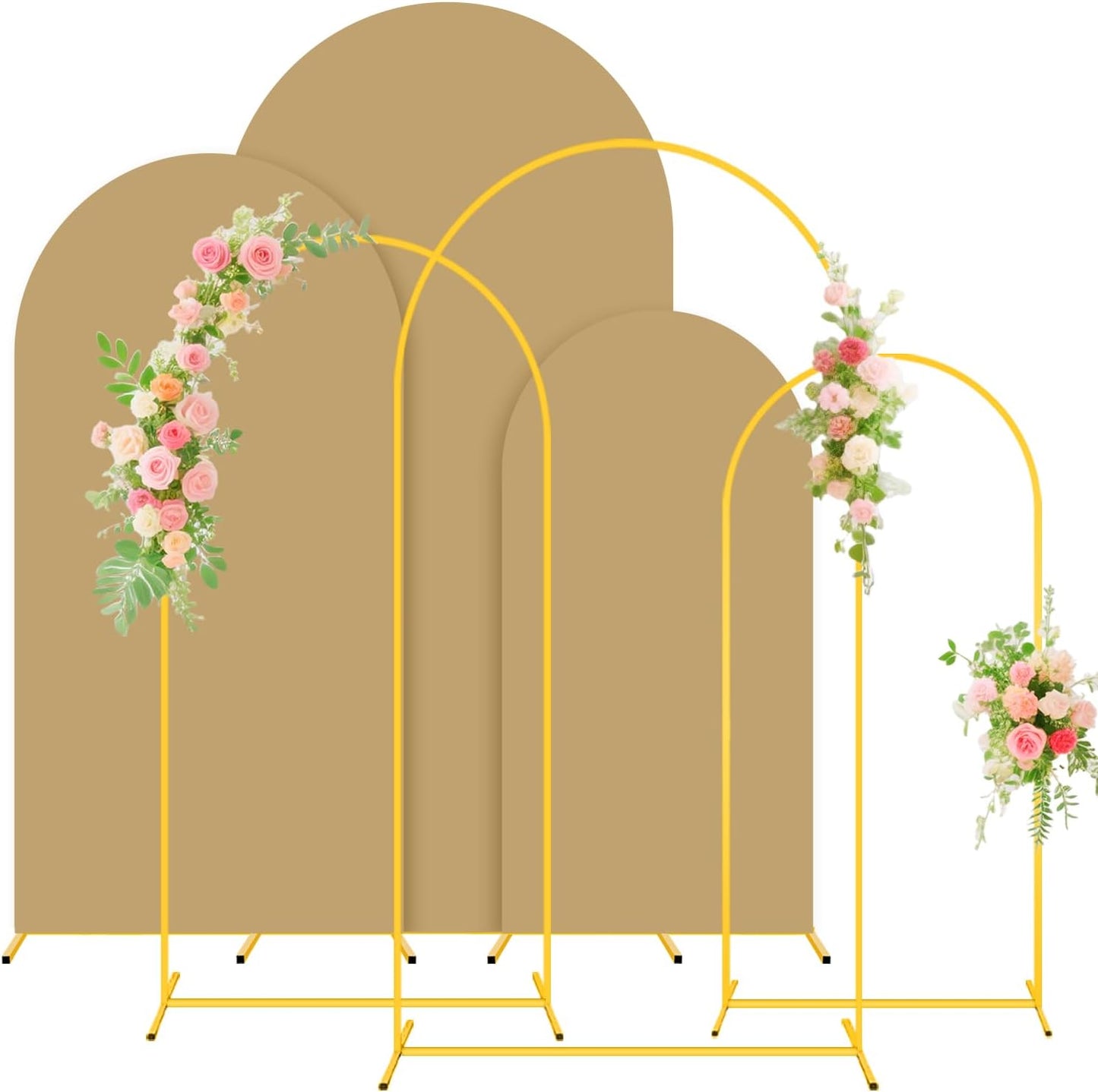 FUHSY Arch Stand and Covers Set of 3 (7.2FT, 6.6FT, 6FT) Wedding Arch Backdrop Stand with Brown Arches Cover Metal Balloon Arched Stand Frame for Birthday Party Ceremony Bridal Baby Shower Decorations