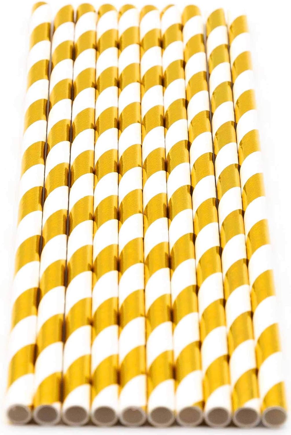 Pack of 300 Gold Foil Swirls Biodegradable 4-Ply Paper Drinking Straws (Compostable, Non-toxic, BPA-free)