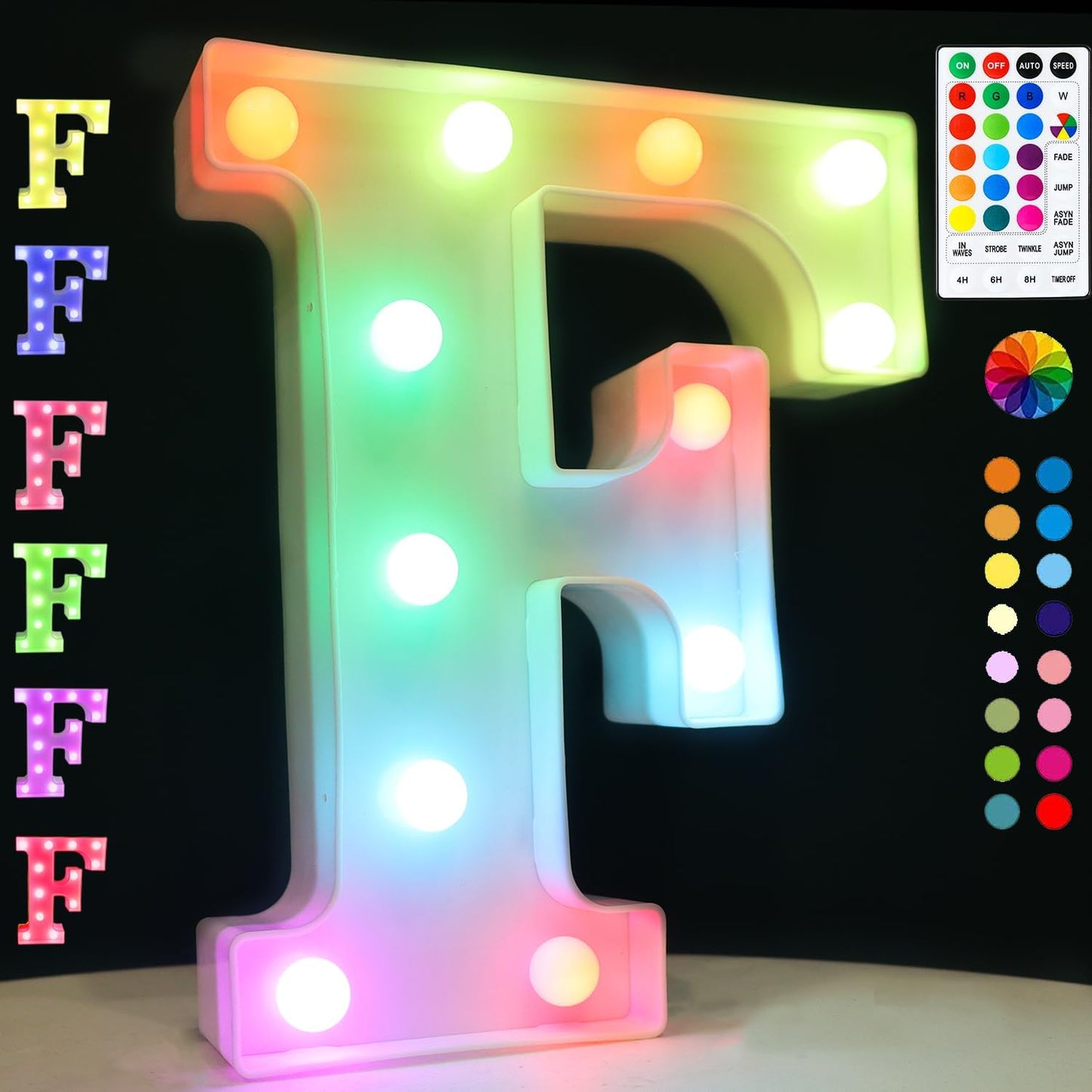 Light Up Colorful LED Marquee Letter lights, 18 Colors Changing Alphabet Letters Sign with Remote Timer for Night Light Girls Bedroom Wedding Birthday Party Lamp Christmas Home Bar Decor- Colorful F