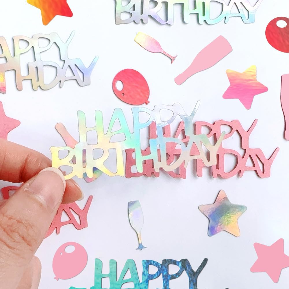 Iridescent Happy Birthday Confetti For Table - Paper Birthday Party Decorations For Men Women Boys Girls, Table Sprinkling Scatter Decoration Party Supplies