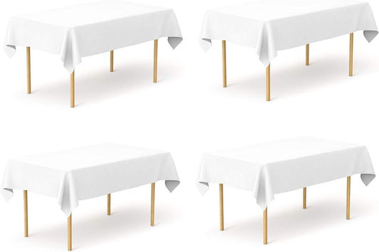 Pomp Pure White 60" x 102" Poplin Polyester Tablecloth (4 Pack) | Wrinkle + Stain Resistant Easy Care Premium Fabric | Fits 6FT Rectangle Table