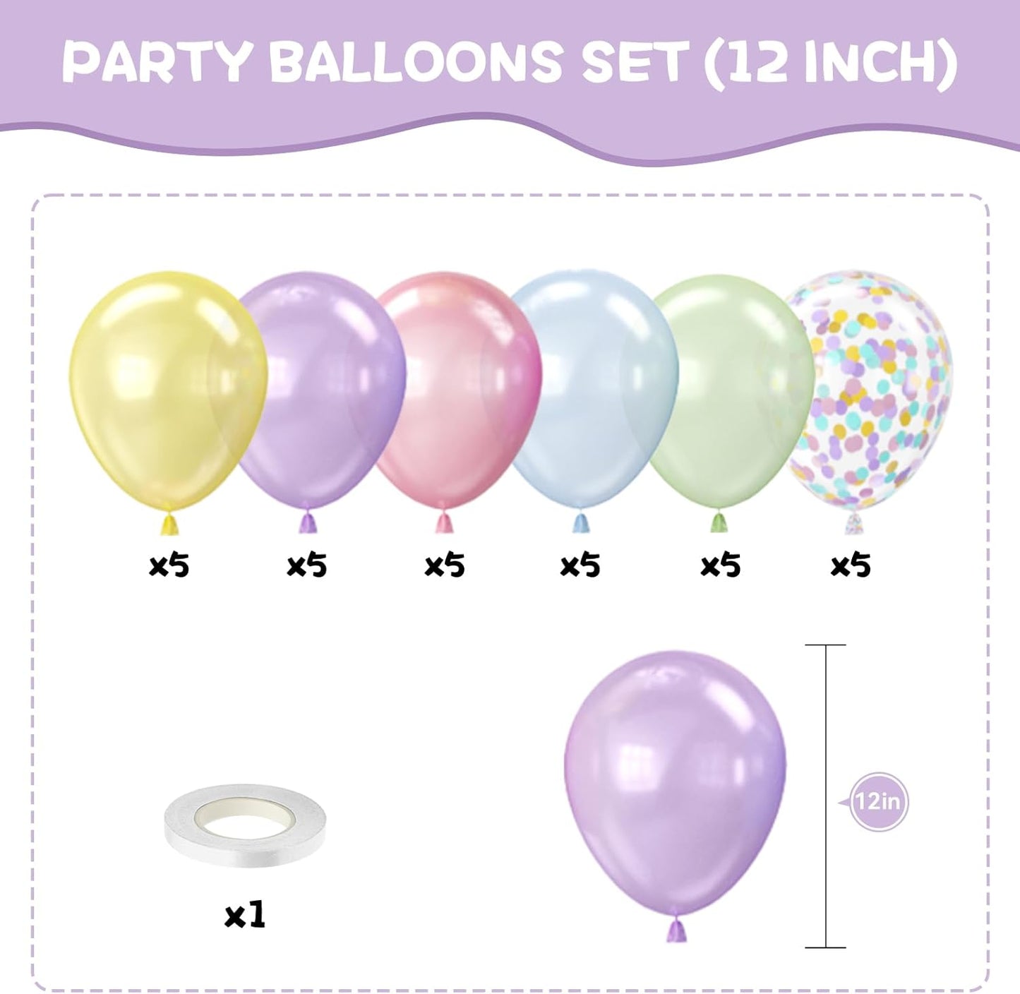 Pastel Pearl Balloons, 12 Inch Light Blue Purple Green Pink Yellow Latex Party Balloon for Birthday Graduation Anniversary Baby Shower Wedding Decorations