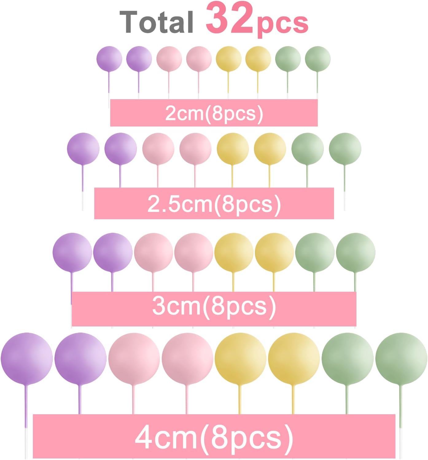 ASTARON 32 Pcs Ball Cake Topper Decorations Mini Balloons Cake Topper Sticks Foam Balls Cake Picks Cake Topper Balls Cake Decorations for Wedding Party Birthday Cake Toppers (Colorful)