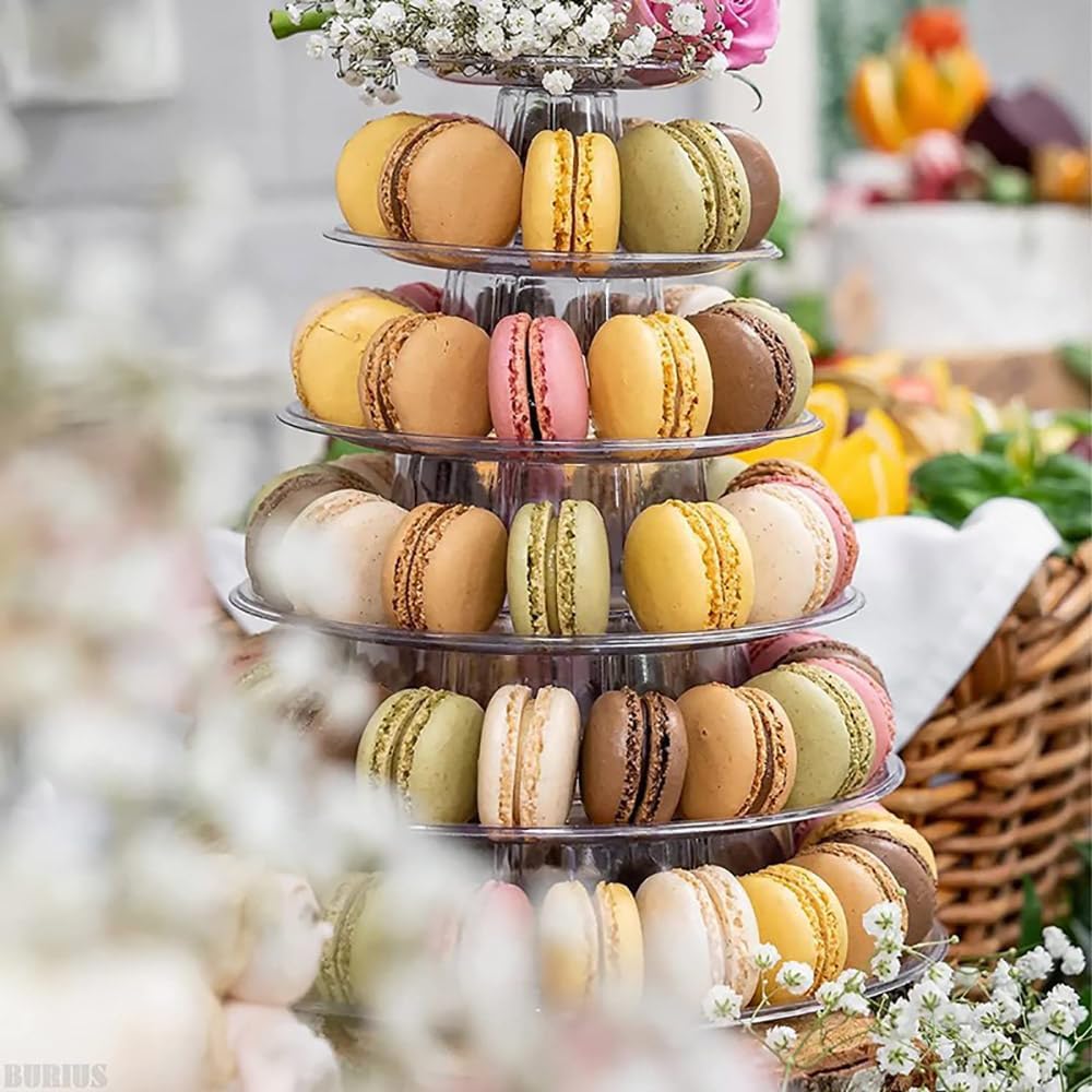 Macaron Tower Stand for Wedding Birthday Party, 4" - 13" Transparent Plastic Round Macaron Tower Display Stand Cupcake Cake Holder for Baby Shower Party Decor (8-Tiers)
