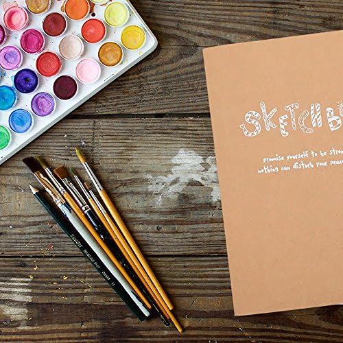 Kraft Cover Drawing Notebook & Sketchbook – Set of 2 Blank Plain Sketch Books – 125g Thick Paper, 200x280mm Paper Ideal for Drawing & Sketching- 128 sheets/256 Pages – 180 Degree Opening, 2pcs