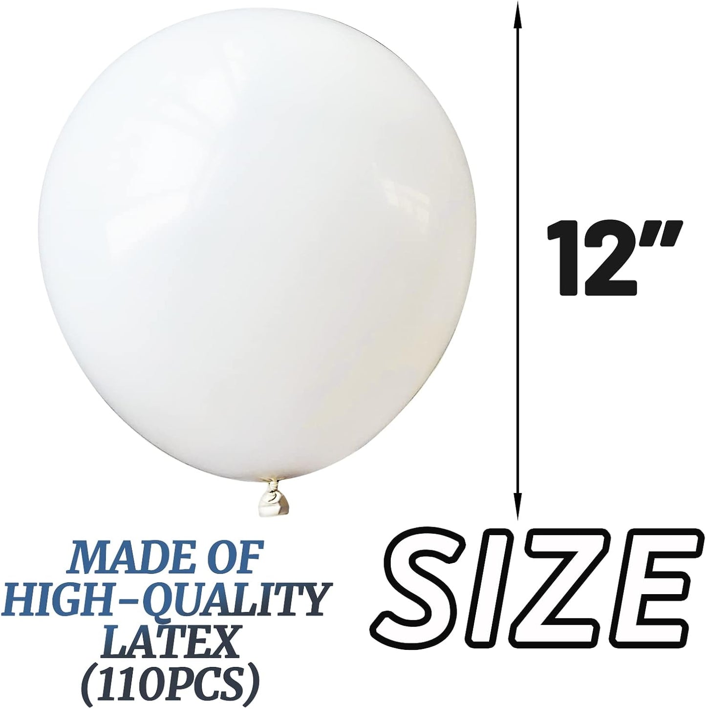 110pcs White Balloon 12 inch, White Latex Balloons for Birthday Party Baby Shower Wedding(with 2 Ribbons).