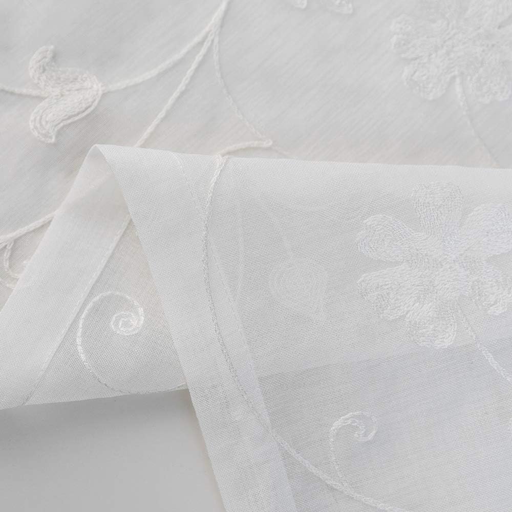 MYSTIC-HOME Embroidery White Sheer Curtains 84 Inches Long, Rod Pocket Sheer Drapes for Living Room, Bedroom, 2 Panels, 52"x84", Semi Crinkle Voile Window Treatments for Yard, Patio, Villa, Parlor.