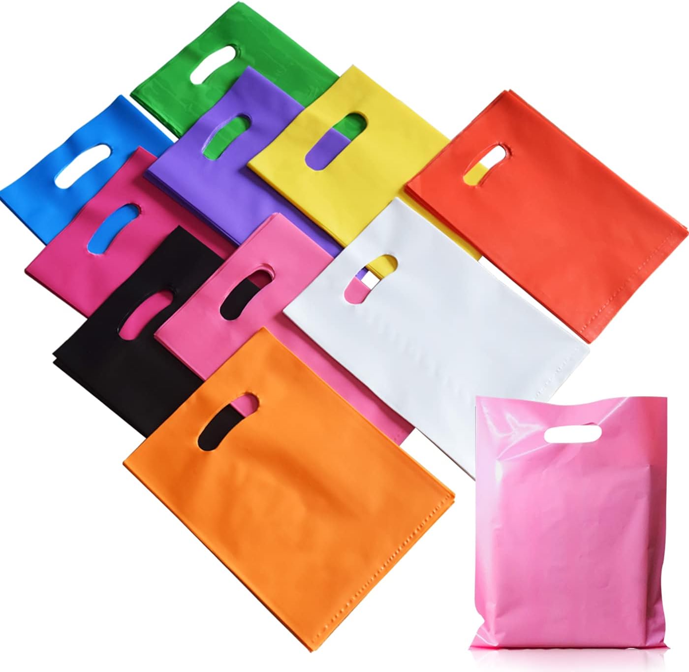 Plastic Party Favor Bags, 50 PCS 6" x 8" Assorted Color Party Goodie Bags for Kids, Plastic Favor Bag Bulk with Handle for Kids Birthday Party, Christmas, Halloween, Weddings