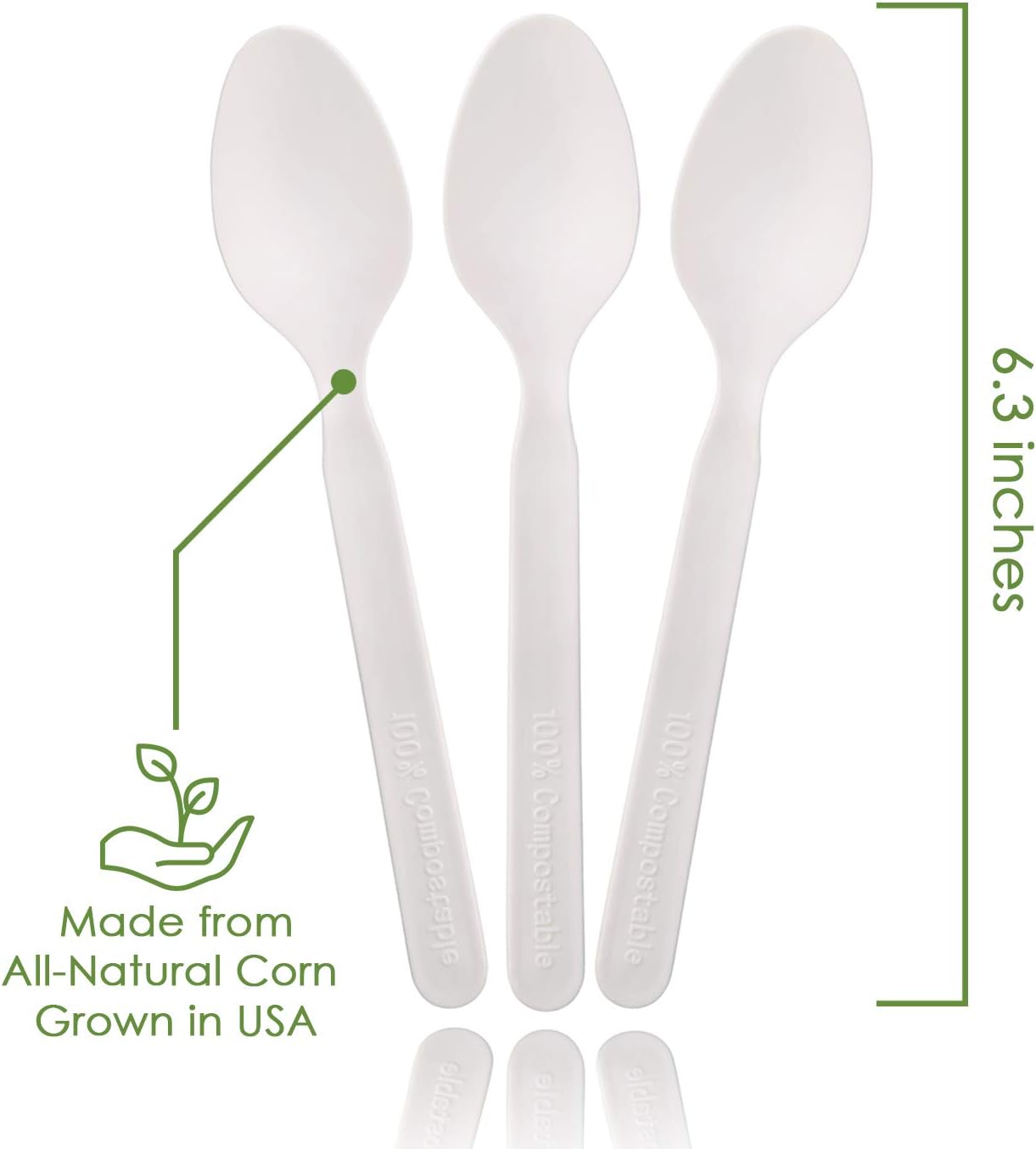 Ecovita 100% Compostable Spoons - 140 Large Disposable Utensils (6.3 in.) Eco Friendly Durable and Heat Resistant Alternative to Plastic Spoons with Convenient Tray