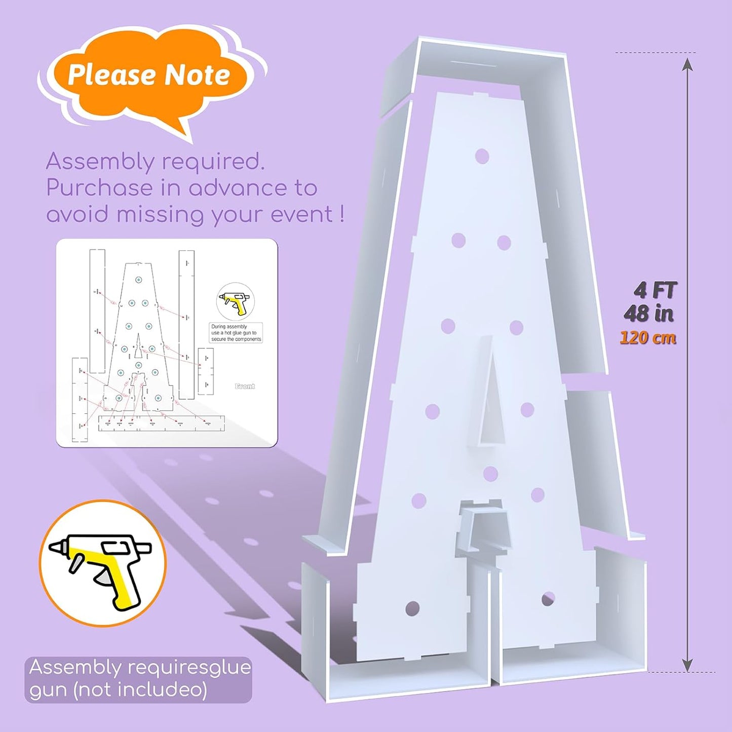 4FT Marquee Light Up Numbers 4 – Cool White LED, Easy to Assemble Foam Board with Back Support, Large Marquee Light Up Numbers for Birthday, Wedding, Party, Anniversary, Baby Shower Decor