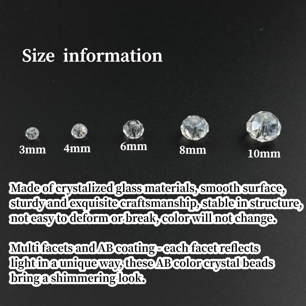100pcs 8mm Crystal Glass Beads for Crafts Faceted Rondelle Glass Beads for Jewelry Making Crystal Spacer Beads for Necklaces Bracelets Earrings DIY Craft(Transparent AB)