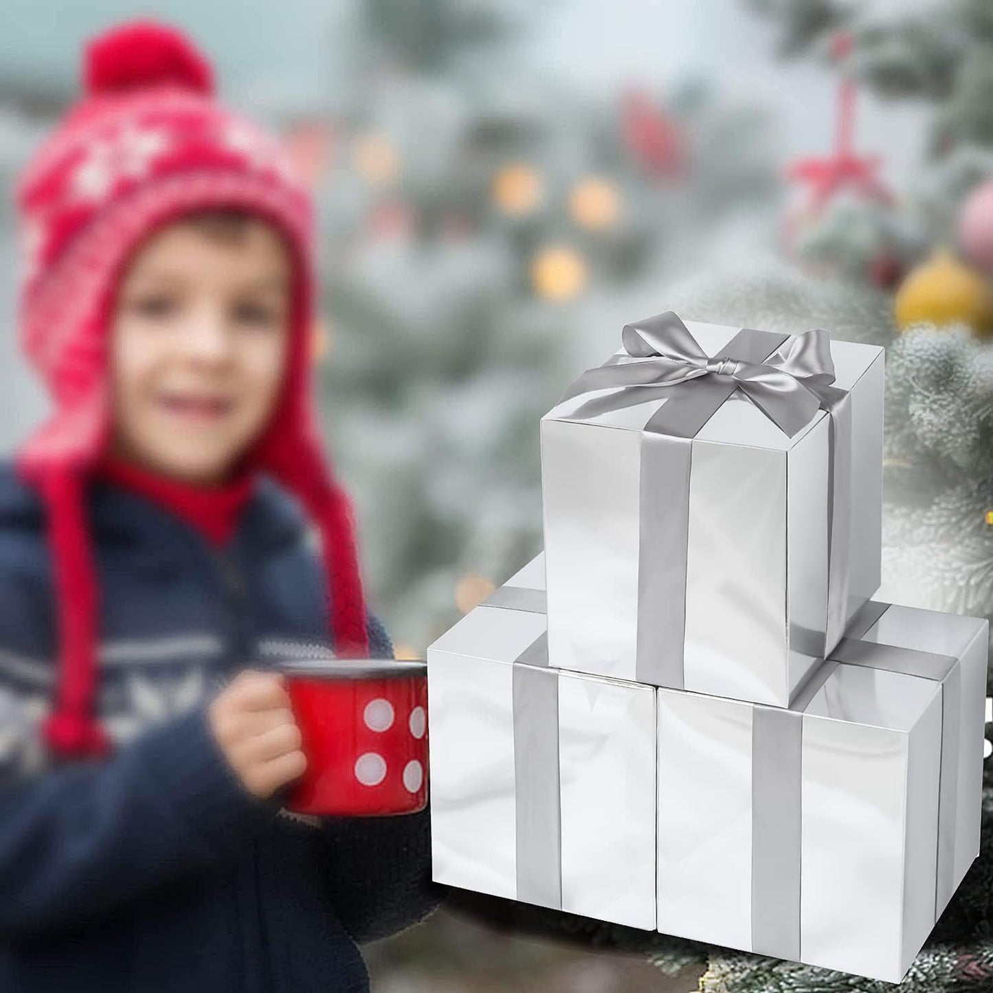 COTOPHER Small Gift Boxes 25 Pack 6x6x6 inches Silver Gift Boxes with Lids for Gifts, Crafting, Wedding Party Favor, Cupcake Boxes, Candy, Bridesmaids Proposal Box with Ribbons and Stickers