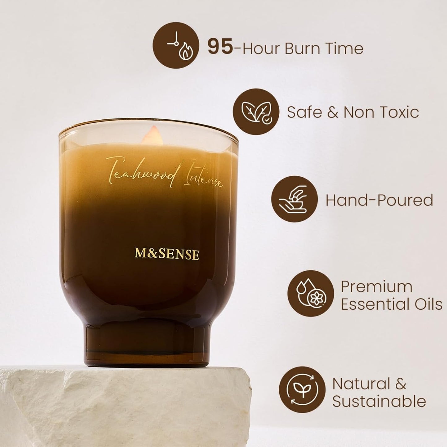 M&SENSE 16.6oz Natural Soy Large Jar Candle with Wooden Wick | Teakwood Intense Scent | 95-Hour Burn & Long-Lasting Burn | Housewarming Gift for Men and Women