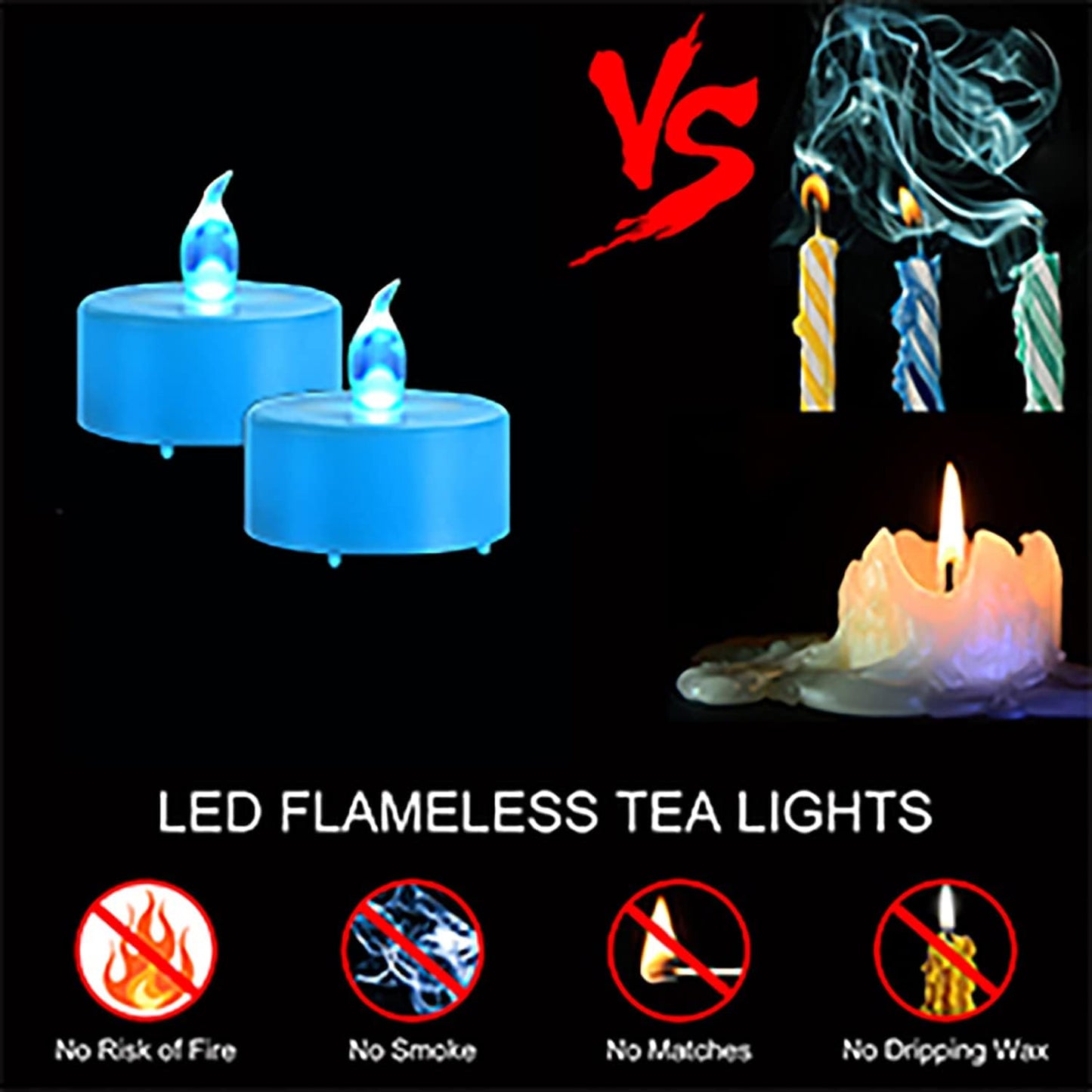 LED Tea Lights Candles- 100PACK Blue Flameless Candles Realistic and Bright Flickering Long Lasting 200Hours for Holiday Celebration,Party,Home Decoration,Battery Operated