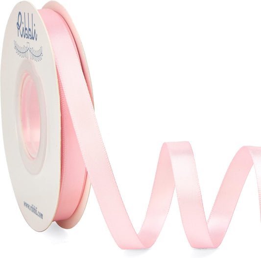 Ribbli Double Faced Light Pink Satin Ribbon,3/8” x Continuous 25 Yards,Use for Bows Bouquet,Gift Wrapping,Floral Arrangement