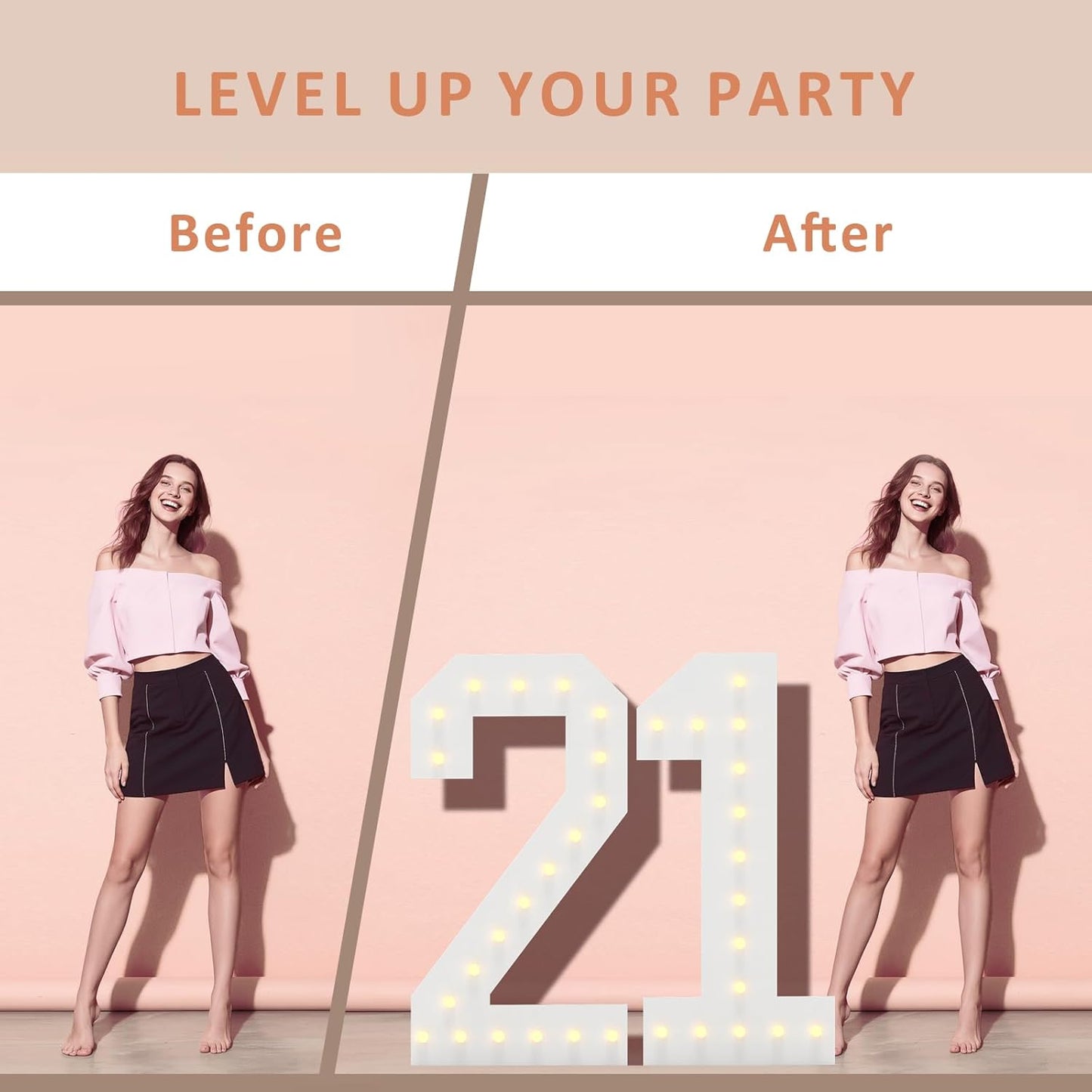 LOBOOM 4FT Light Up Numbers, Marquee Numbers 4 Feet Tall Giant Number 1 Mosaic Big Number Sign for 1st 16th 21st Birthday Party Backdrop Anniversary Decorations, Pre-Cut Large Frame