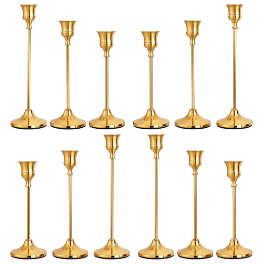CHILL RECIPE Candlestick Holders Gold Taper Candle Holders, 12 PCS Candle Sticks Holders for Home Decor Table Centerpiece Wedding Housewarming Festival