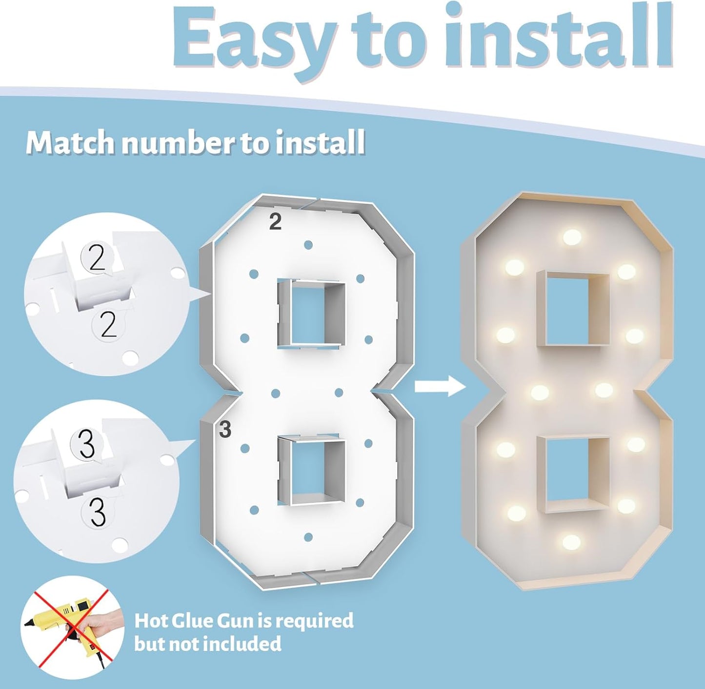 4FT Marquee Light Up Numbers 8,Party Decoration Large Marquee Light Up Letters with Weighted Water Bag,Pre-cut Foam Board Set Can Be Used for Birthdays,Weddings,Baby Anniversaries